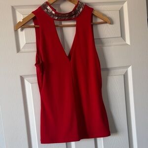 Guess Red Sleeveless Blouse with Metallic Neckline